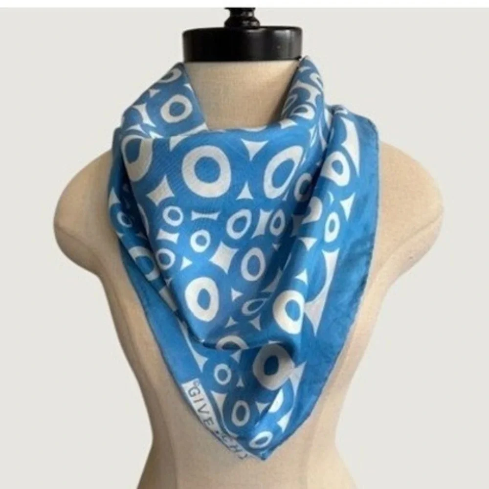Givenchy Vintage Silk Scarf Blue White Geometric Circle Print Square 22x22